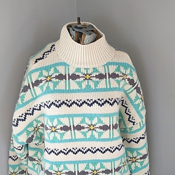 VTG Y2K AMERICAN EAGLE BOHO DAISY WOOL BLEND  OVERSIZED SWEATER WOMANS SP - Picture 2 of 4